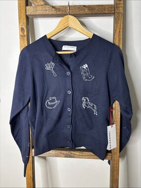 Raisonnel Navy Embroidered Western Motif Button Cardigan Size L